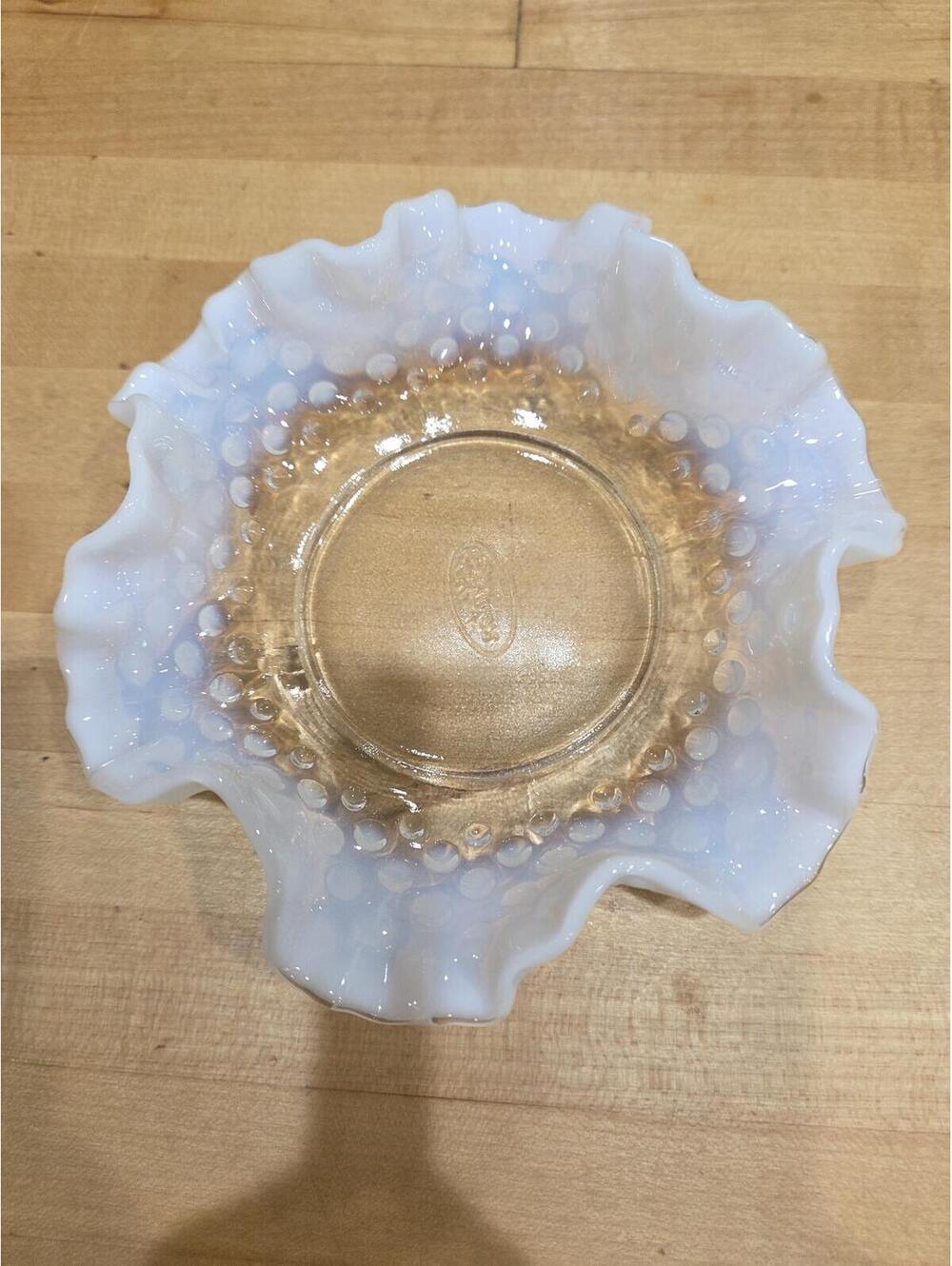 Vintage Fenton French Opalescent Hobnail Ruffled Dish Small Candy Bowl 5"